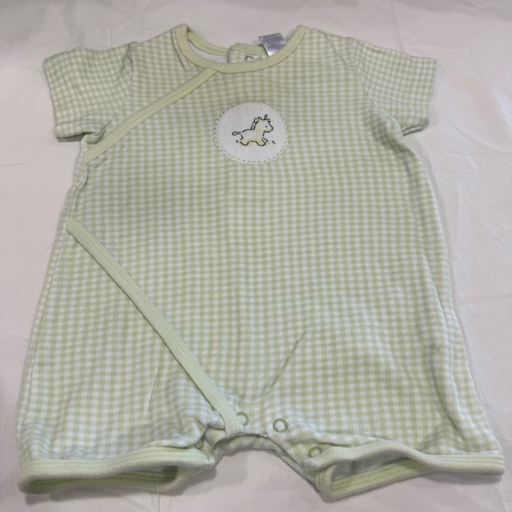 Y2K The Children's Place Light Green Baby Romper Unisex Giraffe Size 6-9 Months